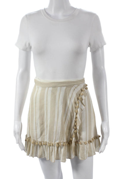 Lovers + Friends Women Beige Striped Off Shoulder Short Sleeve Set Size XS
