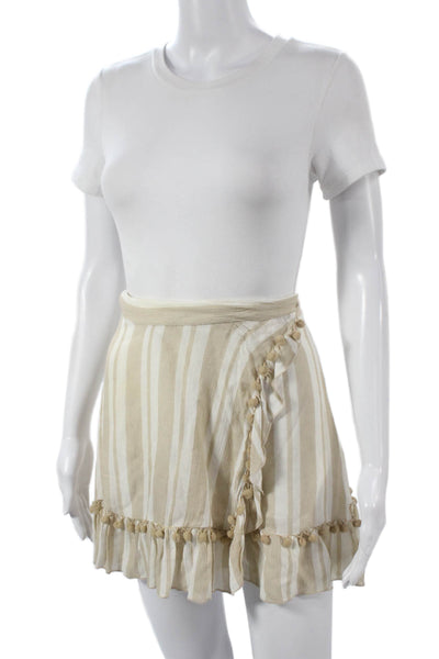 Lovers + Friends Women Beige Striped Off Shoulder Short Sleeve Set Size XS