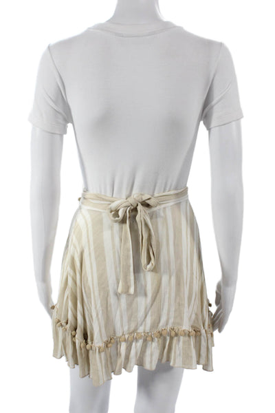 Lovers + Friends Women Beige Striped Off Shoulder Short Sleeve Set Size XS