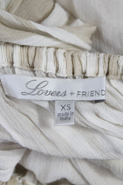 Lovers + Friends Women Beige Striped Off Shoulder Short Sleeve Set Size XS
