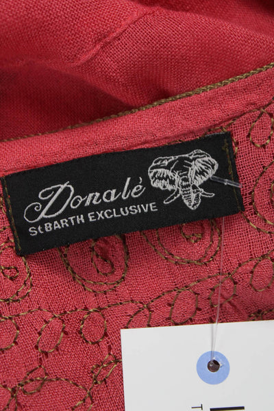 Donale Womens Pink Linen V-Neck Lace Up Boho Tunic Long Sleeve Size S