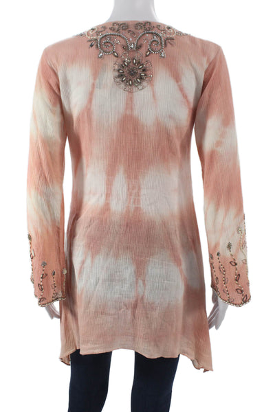 Bella Tu Womens Floral Scoop Neck Tunic Blouse Pink Long Sleeve Size XS