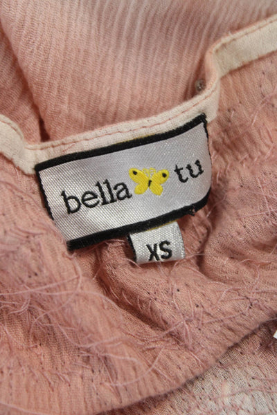 Bella Tu Womens Floral Scoop Neck Tunic Blouse Pink Long Sleeve Size XS