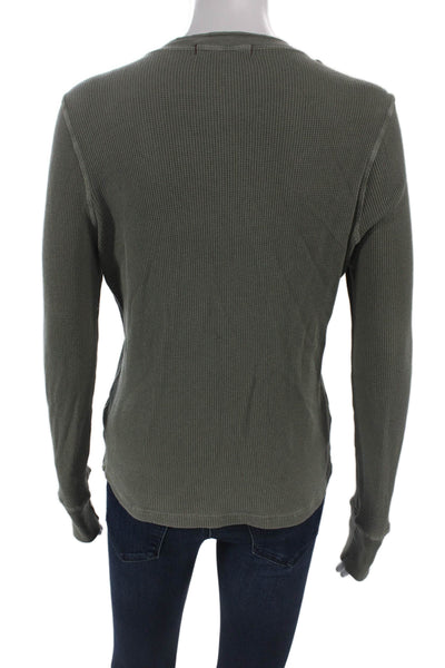 Amo Women Basic Henley T-Shirt Green Long Sleeve Size S
