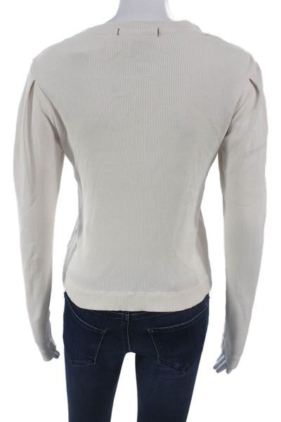 Amo Womens Cardigan Sweater Ivory 100% Cotton Crew Neck Long Sleeve Size XS