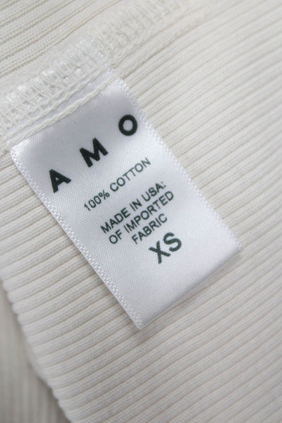 Amo Womens Cardigan Sweater Ivory 100% Cotton Crew Neck Long Sleeve Size XS