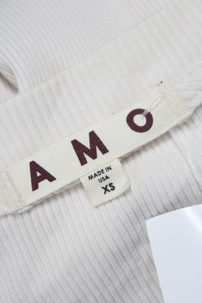 Amo Womens Cardigan Sweater Ivory 100% Cotton Crew Neck Long Sleeve Size XS