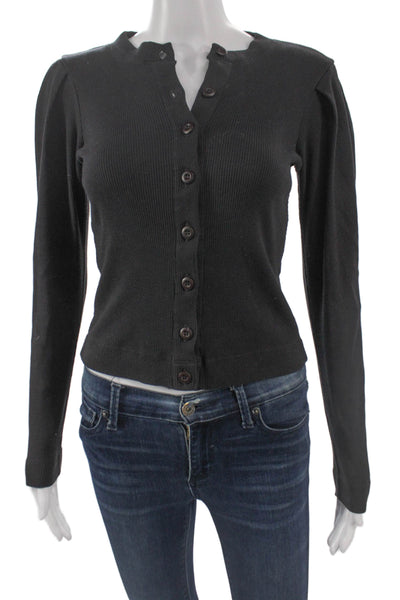 Amo Women Cardigan Black V-Neck 100% Cotton Long Sleeve Size XS