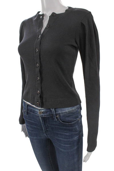 Amo Women Cardigan Black V-Neck 100% Cotton Long Sleeve Size XS