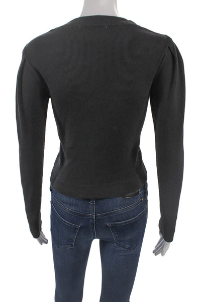Amo Women Cardigan Black V-Neck 100% Cotton Long Sleeve Size XS