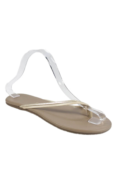 TKEES Women's T-Strap Glitter Flat Sandals Tan Size 7