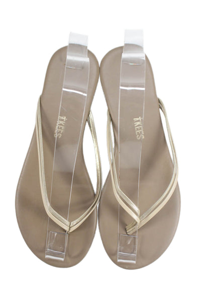 TKEES Women's T-Strap Glitter Flat Sandals Tan Size 7