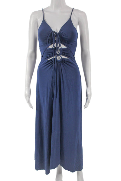 A.L.C. Womens Maxi Dress Blue V-Neck Sleeveless Viscose Zip Full Length Size XS
