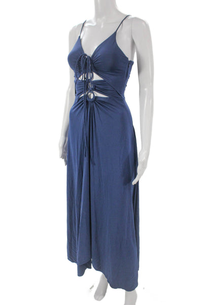 A.L.C. Womens Maxi Dress Blue V-Neck Sleeveless Viscose Zip Full Length Size XS