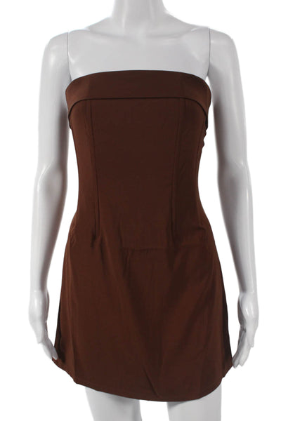 With Jean Women Bodycon Strapless Mini Dress Brown Sleeveless Size S