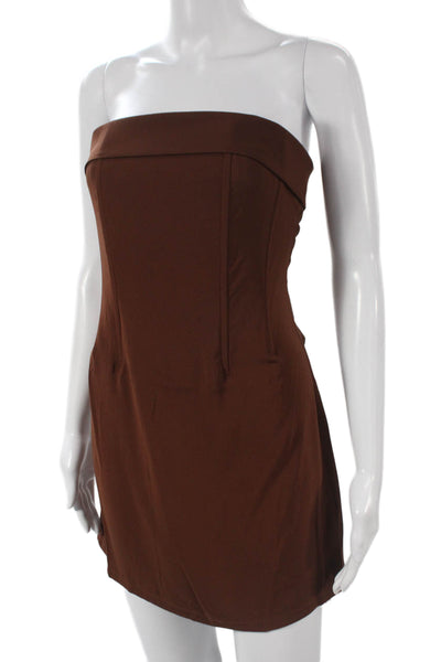 With Jean Women Bodycon Strapless Mini Dress Brown Sleeveless Size S