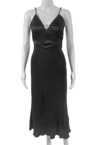 Ba&Sh Womens Slip Dress Black Viscose V-Neck Tie Sleeveless Full-Length Size 2