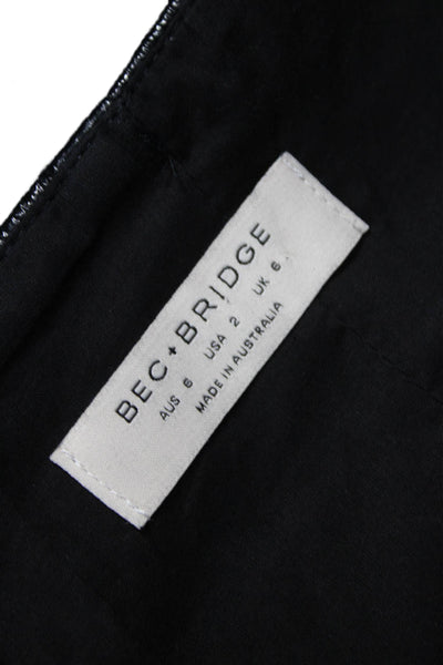 Bec & Bridge Womens Black Cotton Sweetheart Mini Dress Zip Sleeveless Size 2
