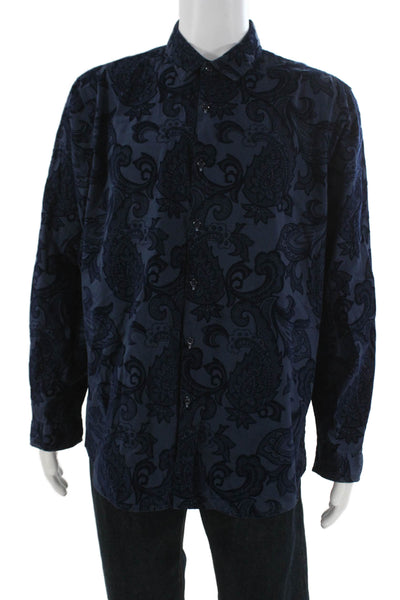INC International Concepts Mens Button Front Velvet Paisley Shirt Navy Size XL