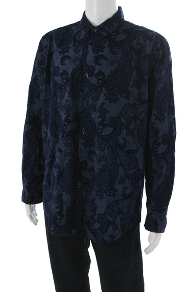 INC International Concepts Mens Button Front Velvet Paisley Shirt Navy Size XL