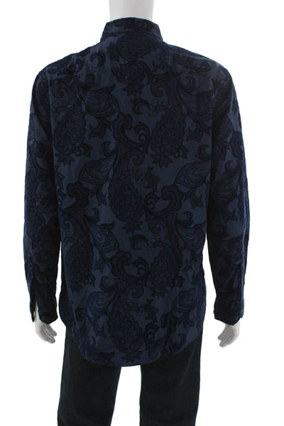 INC International Concepts Mens Button Front Velvet Paisley Shirt Navy Size XL