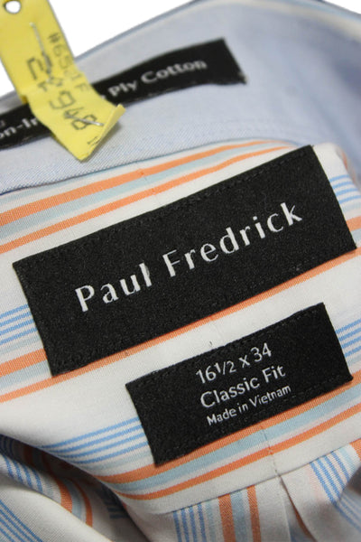 Paul Fredrick Mens Button Front Collared Striped Shirt White Blue Orange 16.5