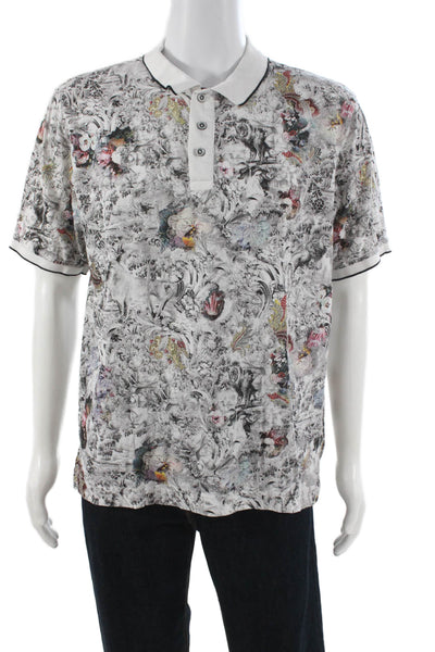 Robert Graham Mens Short Sleeve Collared Floral Abstract Polo Shirt White Large