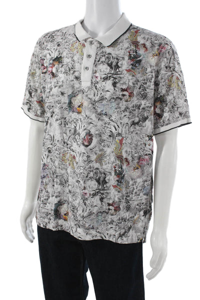 Robert Graham Mens Short Sleeve Collared Floral Abstract Polo Shirt White Large