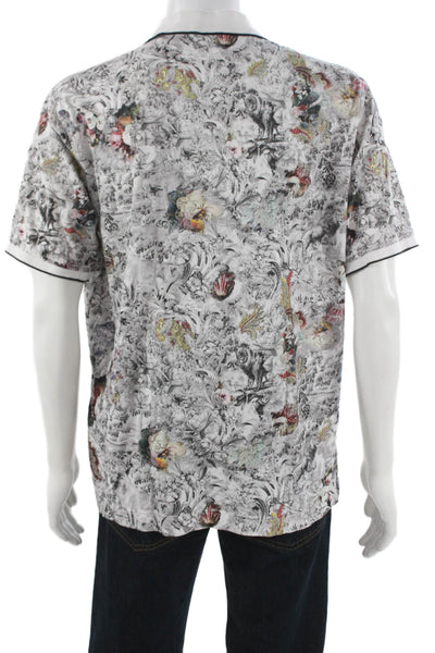 Robert Graham Mens Short Sleeve Collared Floral Abstract Polo Shirt White Large
