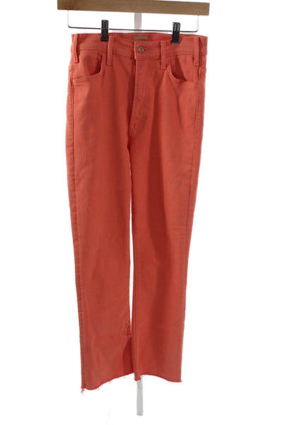 Mother Women Straight Jeans Orange Mid Rise Cotton 28 Inseam Size 26