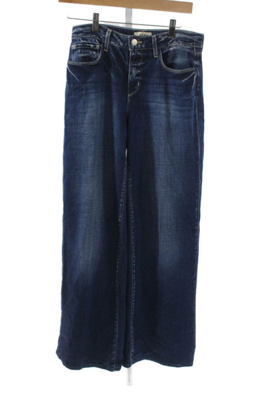 L Agence Women Wide-Leg Jeans Blue Cotton High Rise Button Size 26