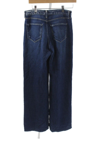 L Agence Women Wide-Leg Jeans Blue Cotton High Rise Button Size 26