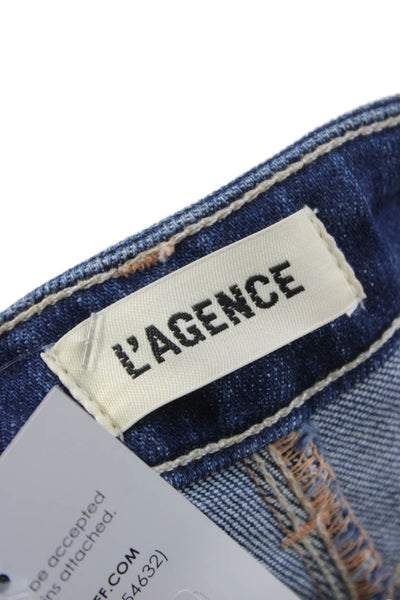 L Agence Women Wide-Leg Jeans Blue Cotton High Rise Button Size 26