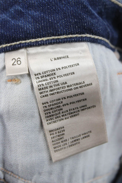L Agence Women Wide-Leg Jeans Blue Cotton High Rise Button Size 26