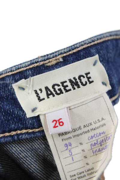 L Agence Womens Flared Jeans Blue High Rise Cotton Button Inseam 35 Size 26