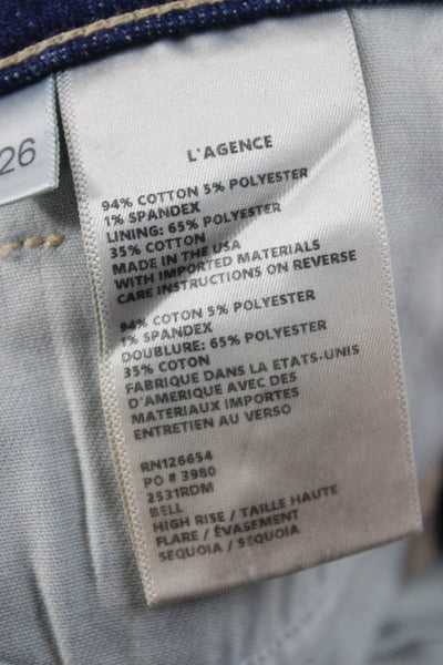 L Agence Womens Flared Jeans Blue High Rise Cotton Button Inseam 35 Size 26