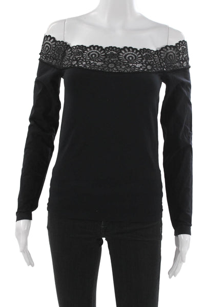 Scala Womens Basic Off Shoulder Black Long Sleeve Blouse Size L