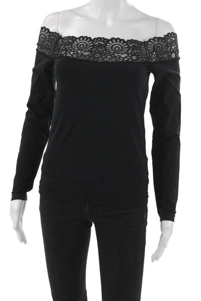 Scala Womens Basic Off Shoulder Black Long Sleeve Blouse Size L