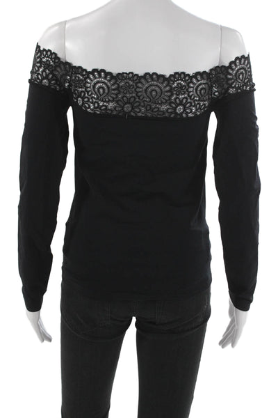 Scala Womens Basic Off Shoulder Black Long Sleeve Blouse Size L