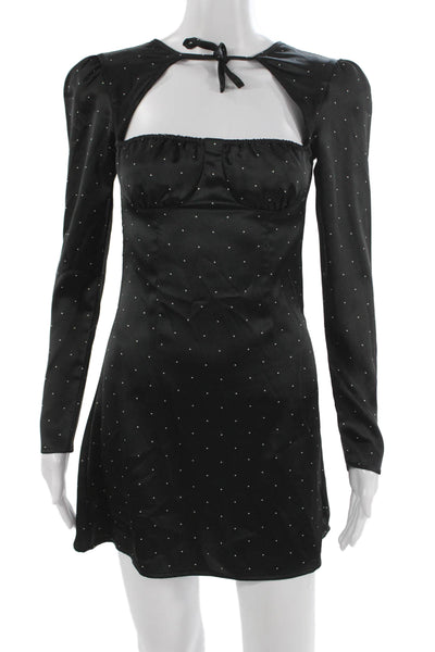 We Wore What Womens Mini Polka Dot Sweetheart Dress Black Long Sleeve Size 00