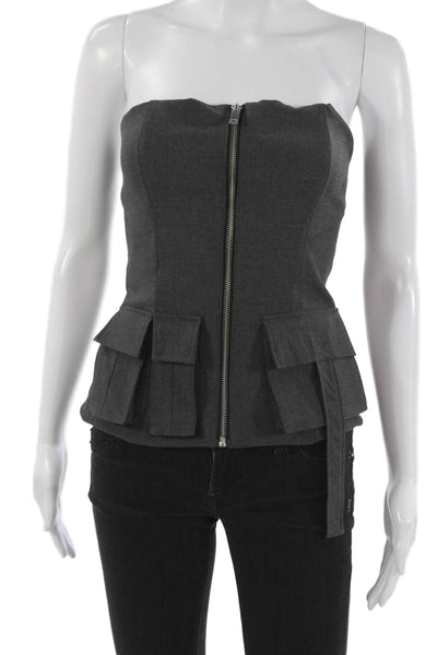 Zara Womens Basic Blouse Gray Sleeveless Sweetheart Zip Polyester Size XS