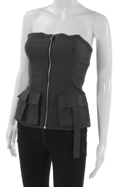 Zara Womens Basic Blouse Gray Sleeveless Sweetheart Zip Polyester Size XS