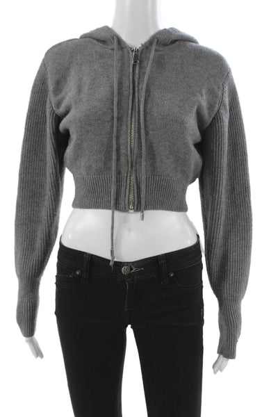Zara Women Full Zip Hooded Sweater Gray Size S