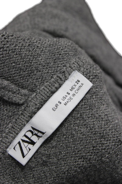 Zara Women Full Zip Hooded Sweater Gray Size S
