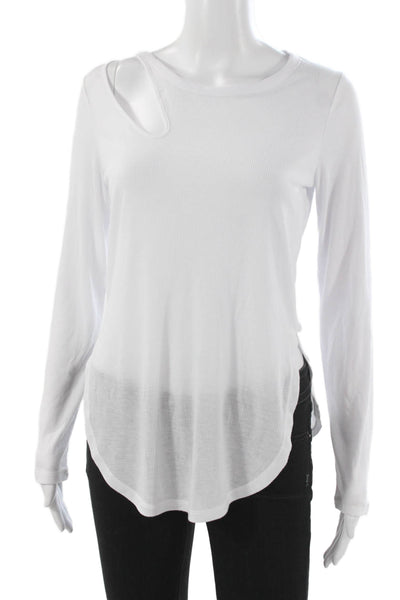Alo Yoga Womens Pullover T-Shirt White Long Sleeve Round Neck Size XS