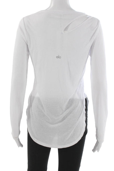 Alo Yoga Womens Pullover T-Shirt White Long Sleeve Round Neck Size XS