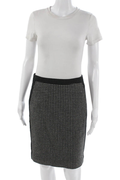 J Crew Womens Straight Pencil Skirt Black Houndstooth Wool Zip Size 0