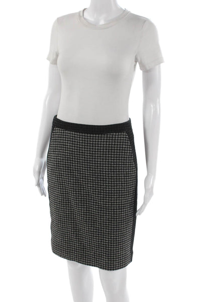 J Crew Womens Straight Pencil Skirt Black Houndstooth Wool Zip Size 0