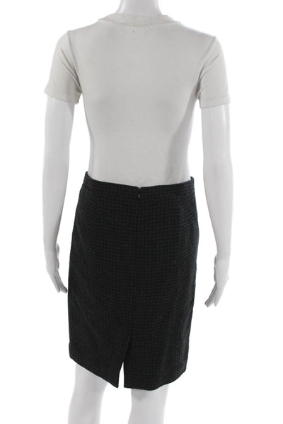 J Crew Womens Straight Pencil Skirt Black Houndstooth Wool Zip Size 0