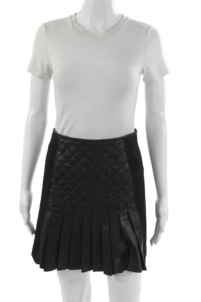 Catherine Malandrino Women Pleated Lamb Leather Skirt Black Size 2